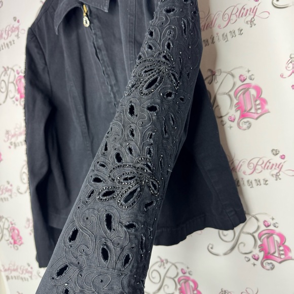 Lafei Nier jacket embroidered beads open design arms bling rhinestone zipper - Picture 2 of 10